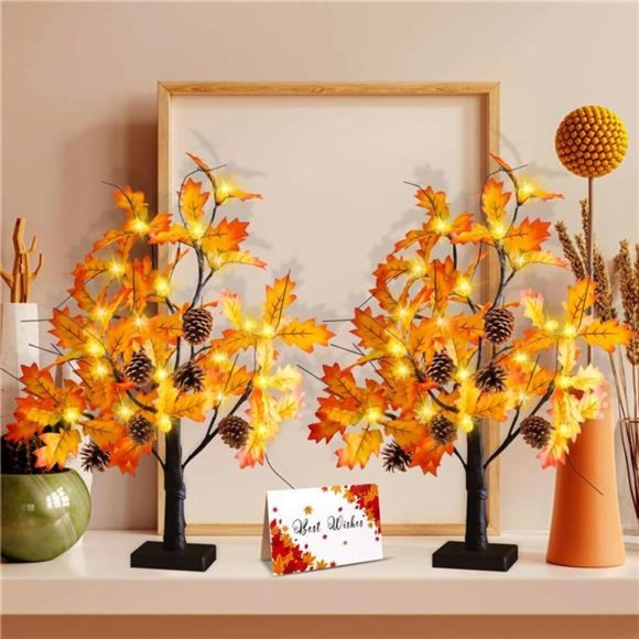2 Pcs Maple Tree Light for Fall Thanksgiving  |  24"/2FT Lighted Maple Tree - Picture 2 of 7